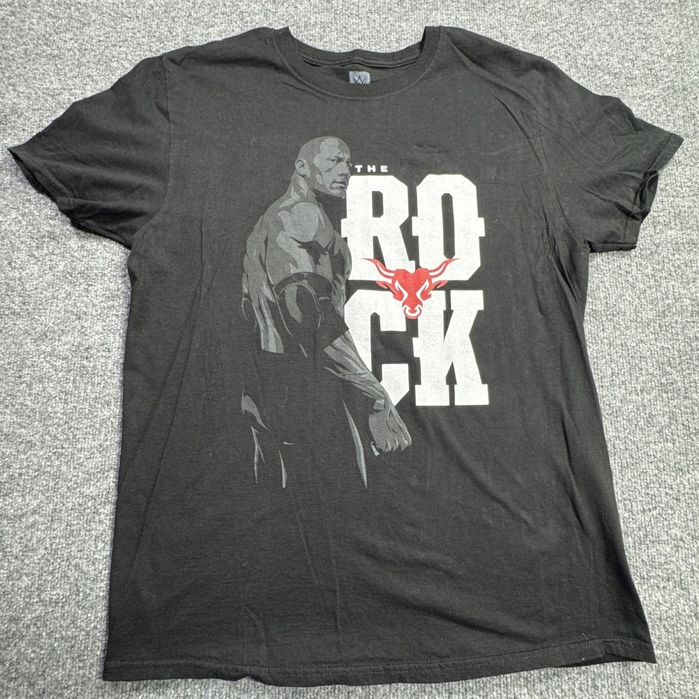 WWE The Rock Authentic‎ T Shirt Mens L Black Brahma Bull Wrestling Graphic
